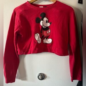 Red Mickey Mouse Long Sleeve Crop Top
